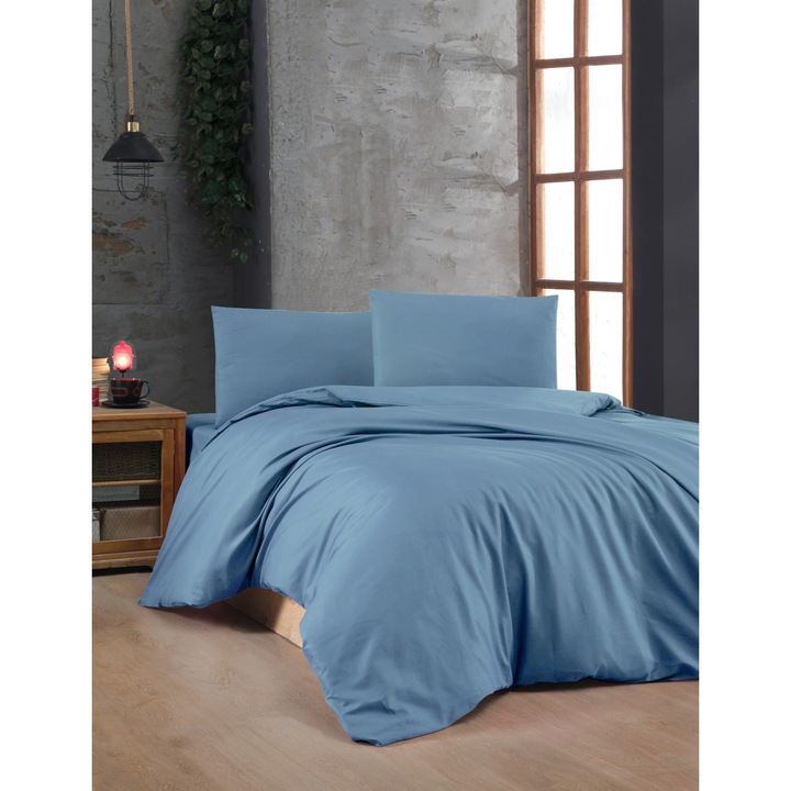 Paplanhuzat-szett/2 párnahuzat SZÍNES PAMUT, pamut, 200x200cm/60x60cm, kék