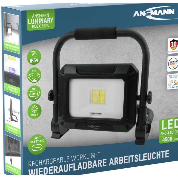 Ansmann FL50W-R munkalámpa, 4500 lumen, 4400mAh akkumulátor, antracit, 50W