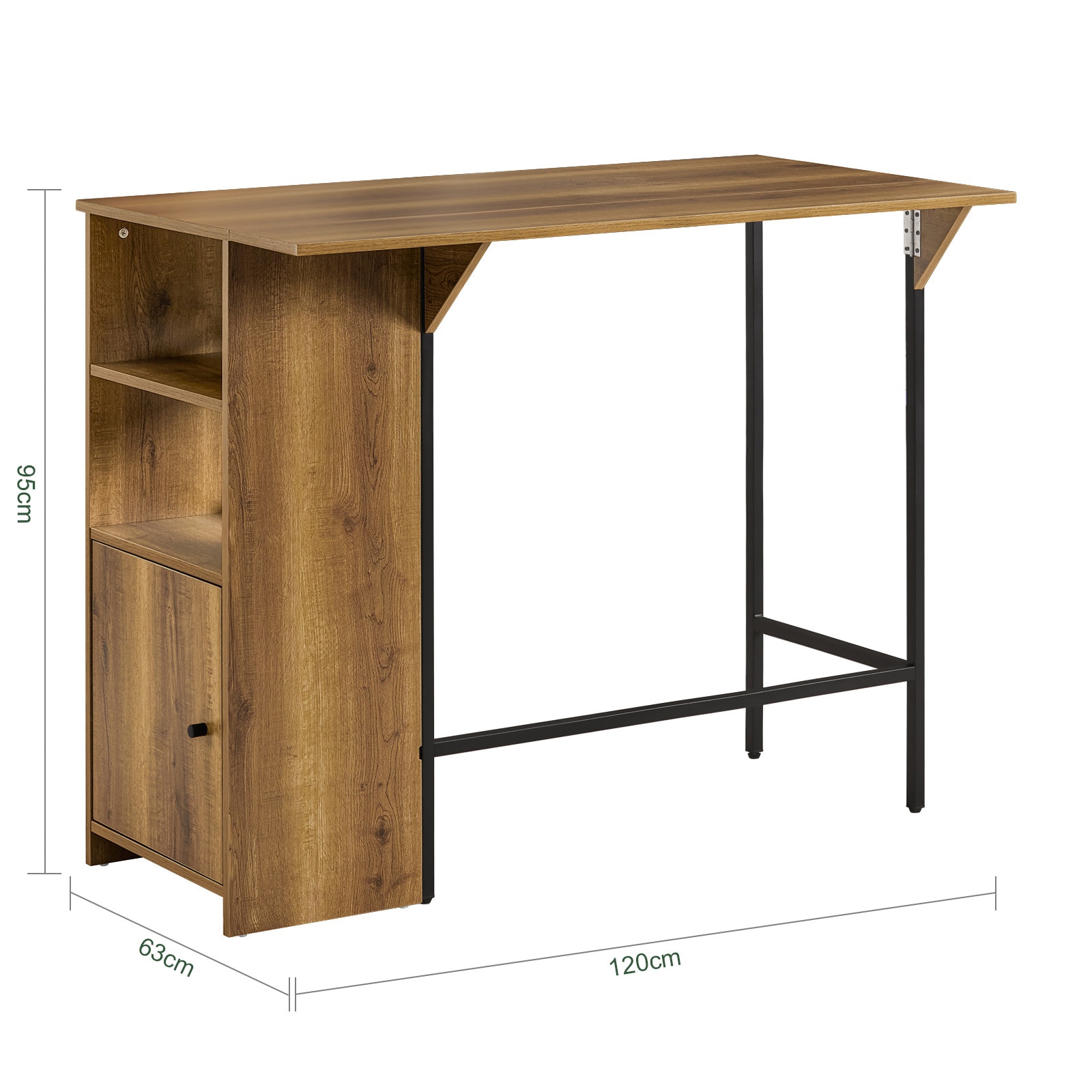 Masa bar extensibila Sobuy, 120x45/63x95cm, 2 rafturi, culoare