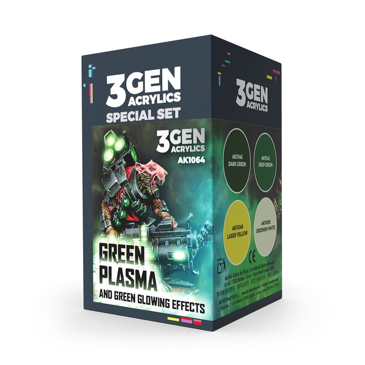 3Gen Akril festékkészlet, zöld plazma és ragyogó effektek, AK Interactive, 4x17ml