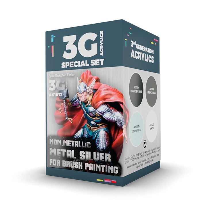 3Gen akrilfesték készlet, nem metál ezüst, AK Interactive, 4x17ml