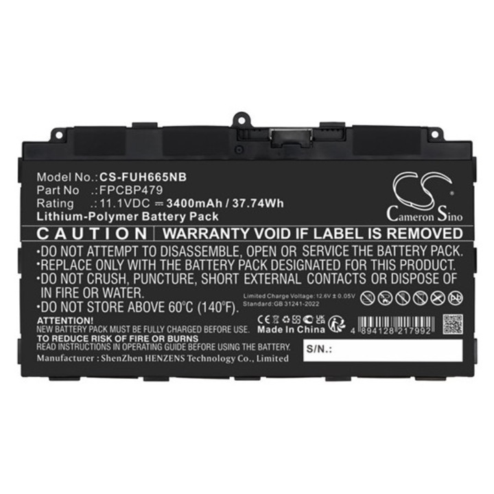 Cameron sino li-polymer akkumulátor, 11.1v, 3400mAh, kompatibilis fujitsu cp785375-xx -vel