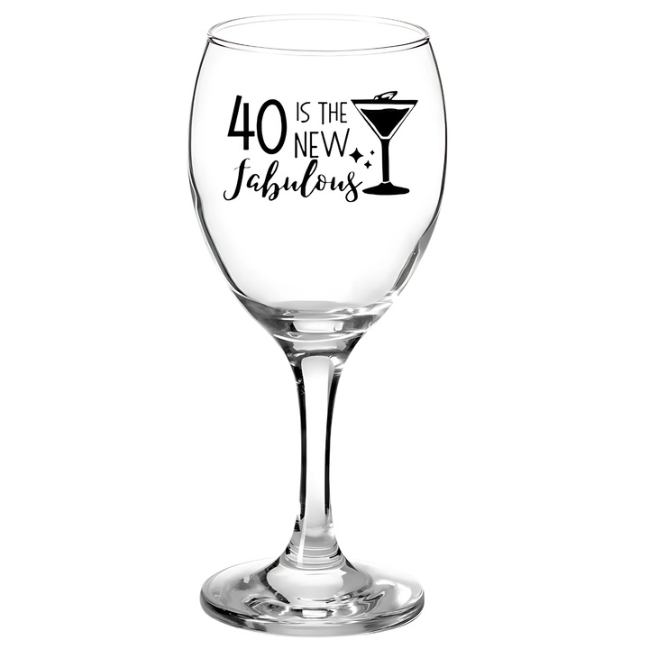 Pahar pentru vin personalizat, aniversare 40 ani, sticla, capacitate 350 ml