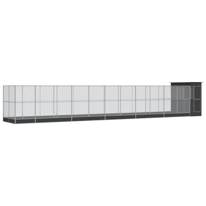 Voliera vidaXL, cu prelungire, 1244x203x216 cm, argintie, din otel, pentru pasari si animale mici