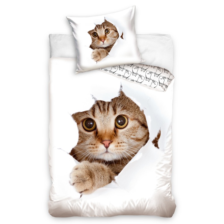 Ágynemű, 140x200cm, pamut, macskaminta, 70x80cm