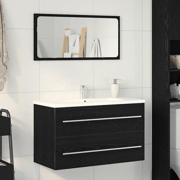 Safa de baie, vidaXL, 80x38,5x48 cm, negru, cu spatiu de depozitare