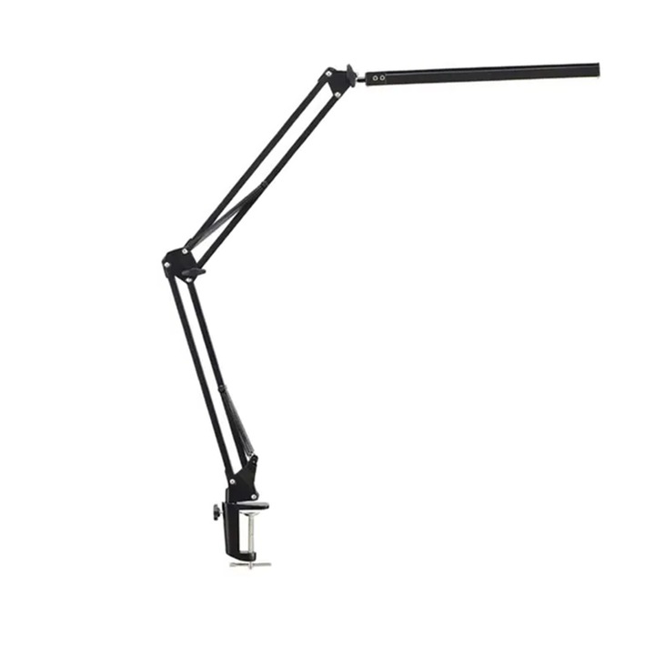 12 W-os LED asztali lámpa, fekete, 5 V-os USB adapterrel, 3 színhőmérséklet, 10 fényerőszint