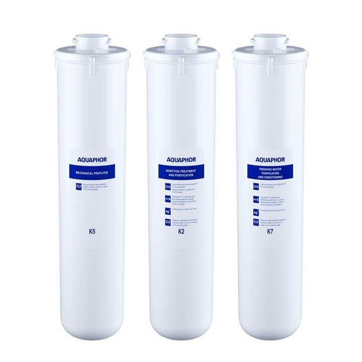 Filtru de apa Aquaphor Crystal K5-K2-K7, set, 100% polipropilen, 0,8-5 microni, alb