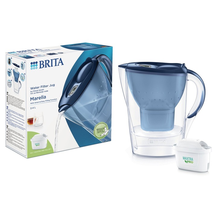 Кана за филтриране Brita, Marella Pro, 2.4 л, прозрачна, 25.8x25.8x10.5 см, включва 1 филтър
