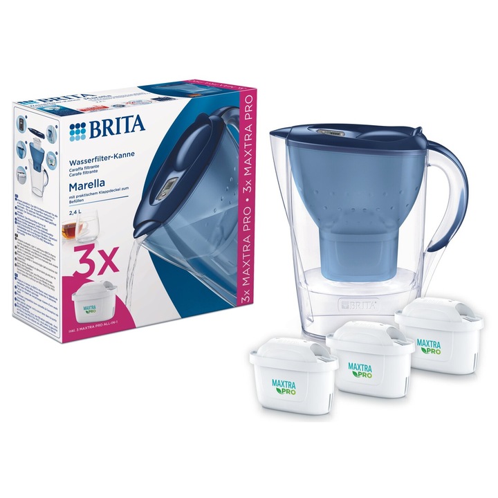 BRITA Marella szűrős bögre, 3 db-os MAXTRA PRO szűrőkészlet, 2,4 literes, matt, fehér