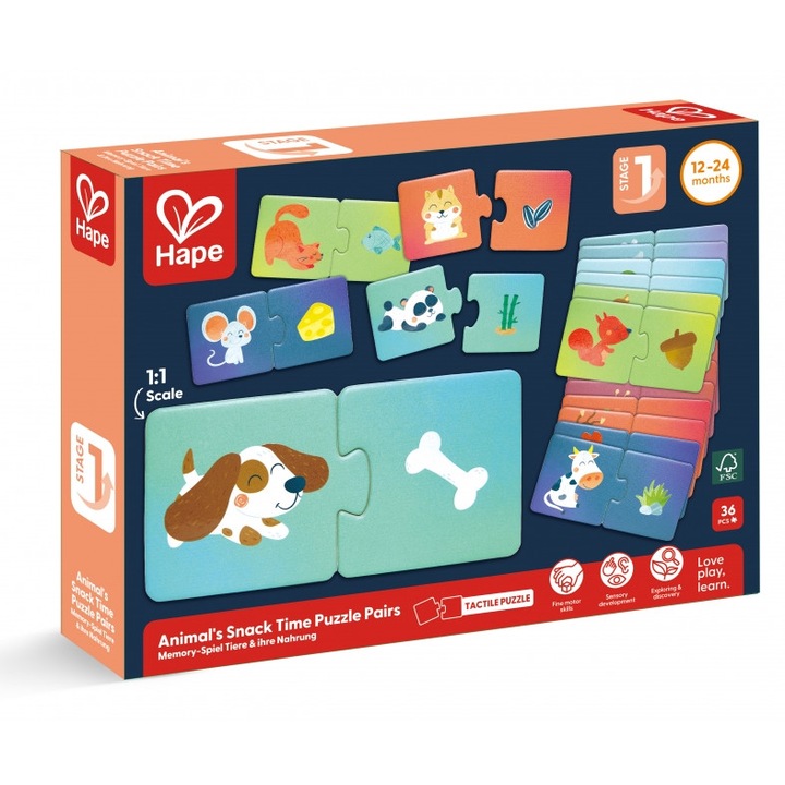 Детски образователен пъзел, Hape, С какво се хранят животните, 36 части
