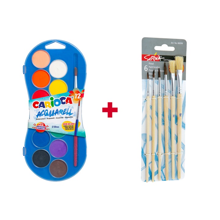 Pachet Acuarele Carioca 12culori/set + Blister 6xPensule Scriva