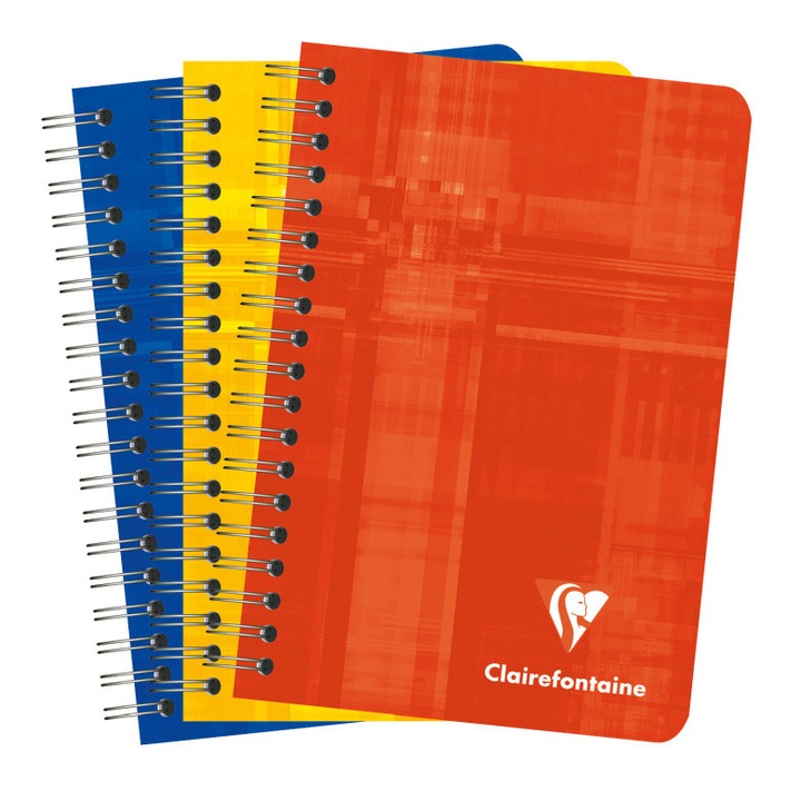 Set 3buc Caiet cu spira Clairefonatine, A6, 90 file, velin, Clairefontaine, diverse culori