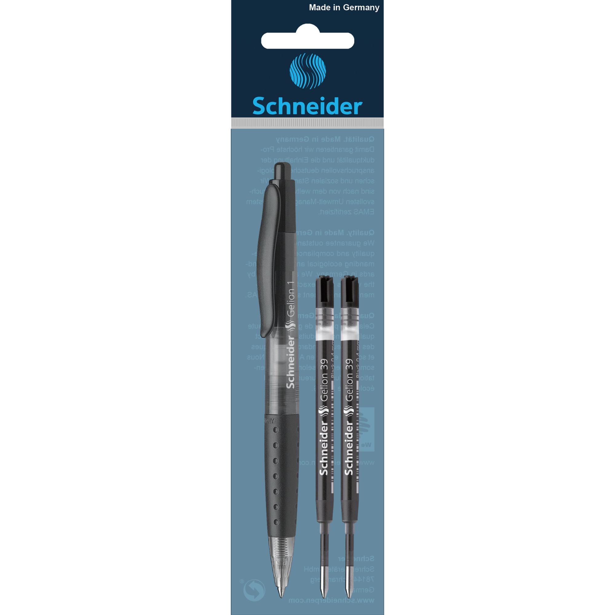 Pix gel Schneider Gelion + 2 Rezerve Schneider Gelion M, 0.4 mm, negru