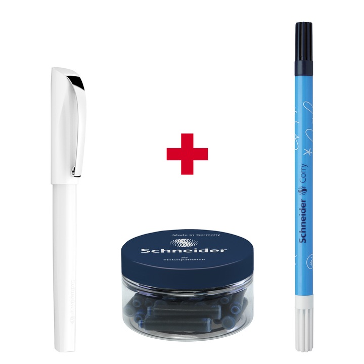 Pachet Stilou Schneider Ceod Classic, alb + Patron stilou 30/borcan + Pic Corry