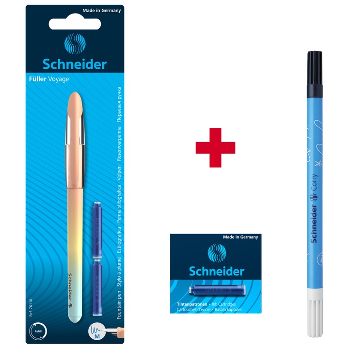 Stilou Schneider Voyage +2 rezerve/blister, Roz pastel+ Patron stilou 6/cutie + Pic Corry