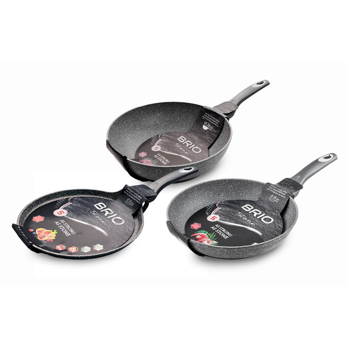 Комплект 3 тигана Brio Stone, индукция, сиви