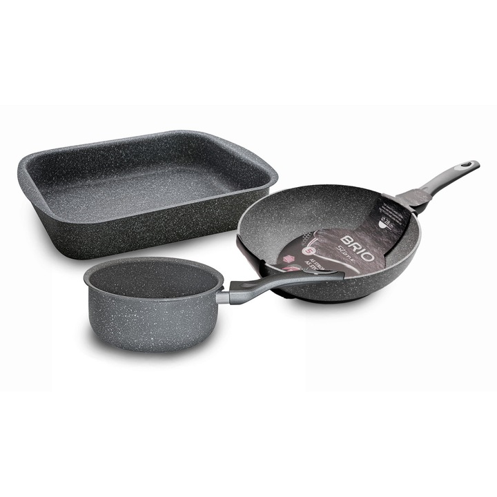 Комплект съдове за готвене Bro Stone, 3 части, сиви, индукция