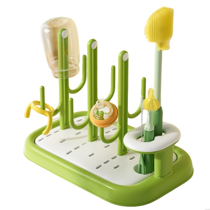 Uscator biberoane, Momcbebe, capacitate mare, verde alb, 29.8x19.8x23cm