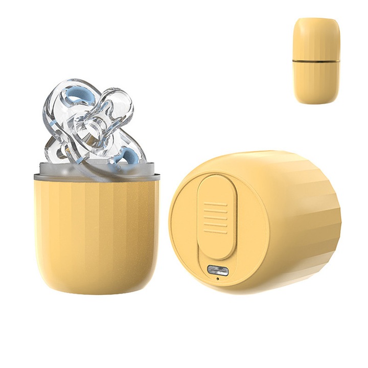 Sterilizator portabil pentru suzete, Momcbebe, UV, 99.99% curat in 3 minute, galben, 9.7x5.5cm