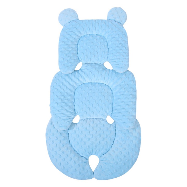 Saltea pentru carucior, Momcbebe, bumbac, suport cap si corp, reversibil, 67x38cm, albastru