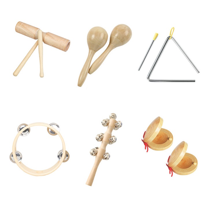 Set instrumente muzicale pentru copii 6 piese, Momcbebe，culoare lemn, pentru peste 3 ani，natural