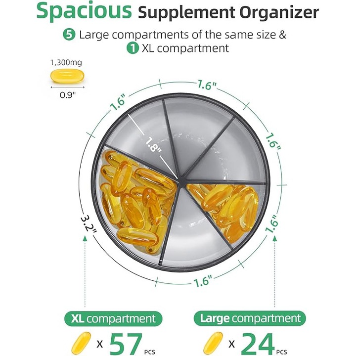 Organizator mare pentru pastile, cutie pentru 6 tipuri de vitamine, design anti-amestec si deschidere larga, usor de utilizat, include 28 etichete autoadezive, Organizator medicamente Plastc Uz general alb