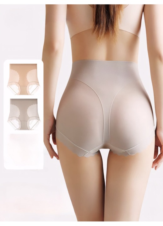 Chiloti modelatori de dama talie inalta fara cusaturi (set 2 bucati – gri + nude, – din nailon moale, confortabili si respirabili – cu efect de subtiere, ridicare si talie elastica – cu fund antibacterian din matase naturala 10A