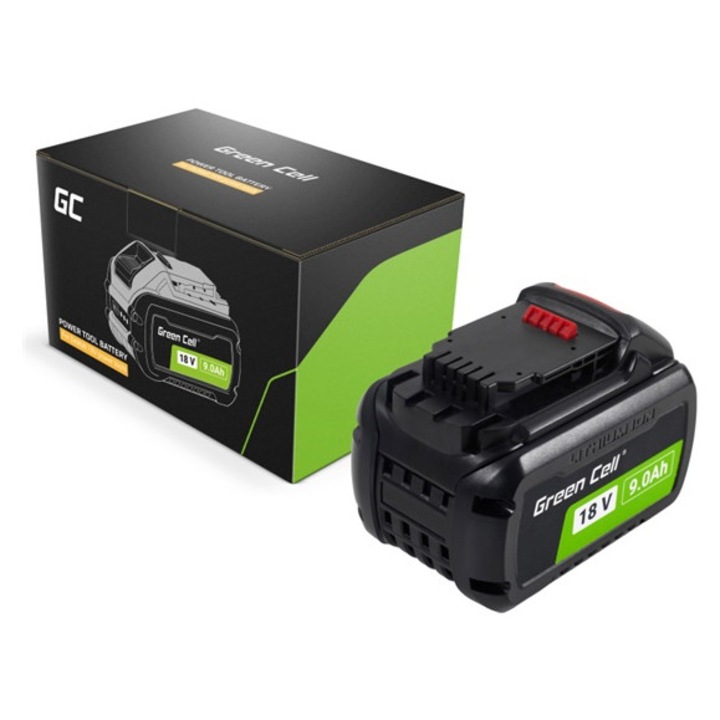 Green cell li-ion akkumulátor, 18v, 9000mAh, dcb182 / dcb184 kompatibilis fekete, gyártói csomagolás