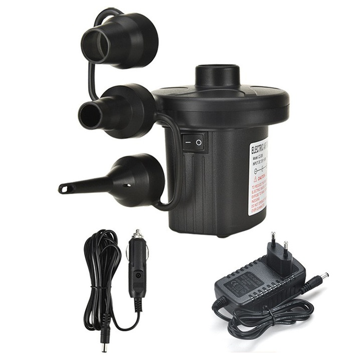 SWJOYOL elektromos légpumpa, 3 fúvókával, 4kpa, 13x11x11cm, fekete