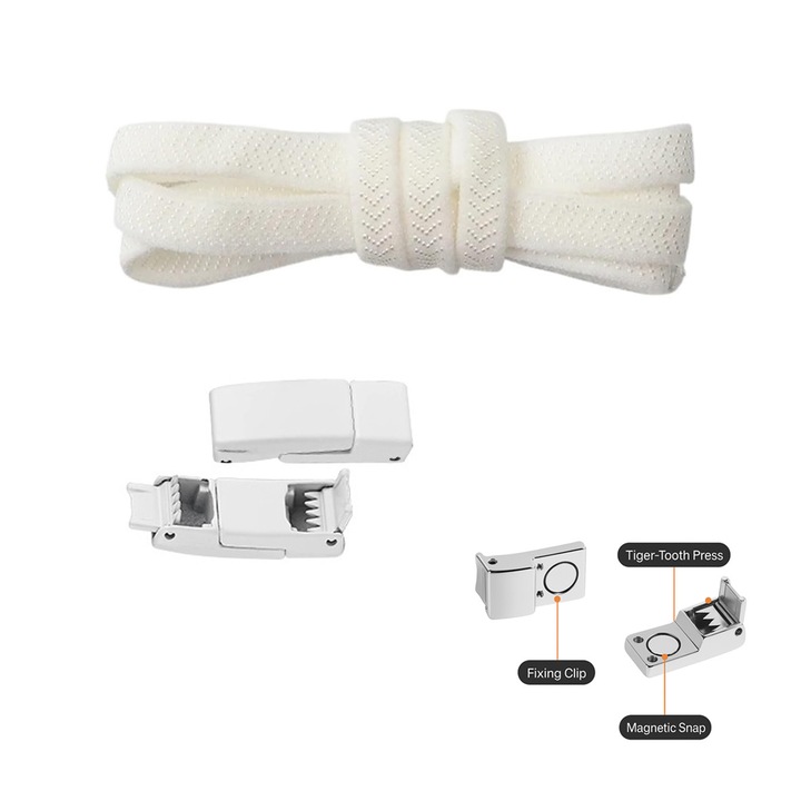 Sireturi fara legare cu magnet, fara surub, din metal rezistent，Alb / Alb