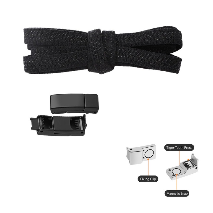 Sireturi fara legare cu magnet, fara surub, din metal rezistent，Negru / Negru