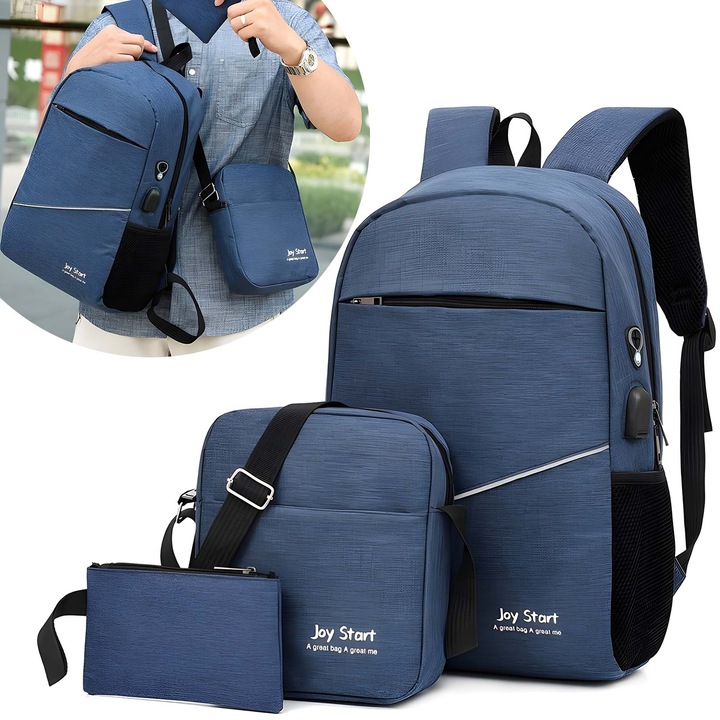 Многофункционална раница, JFYU, 3 в 1 ергономичен дизайн, с USB порт за зареждане, елегантна ежедневна за бизнес/пътуване и 15,6-инчов лаптоп, 30 см х 45 см, водоустойчива, Син