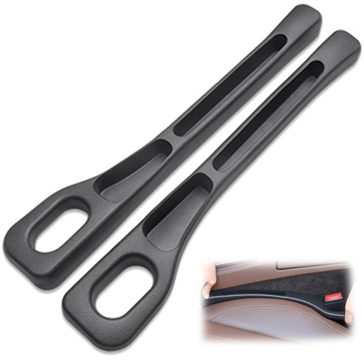 Set 2 bucati protectii pentru spatiul dintre scaune auto, organizator negru multifunctional 2025, previne caderea obiectelor mici, ofera spatiu suplimentar pentru depozitare si pastreaza interiorul masinii curat si ordonat, instalare rapida