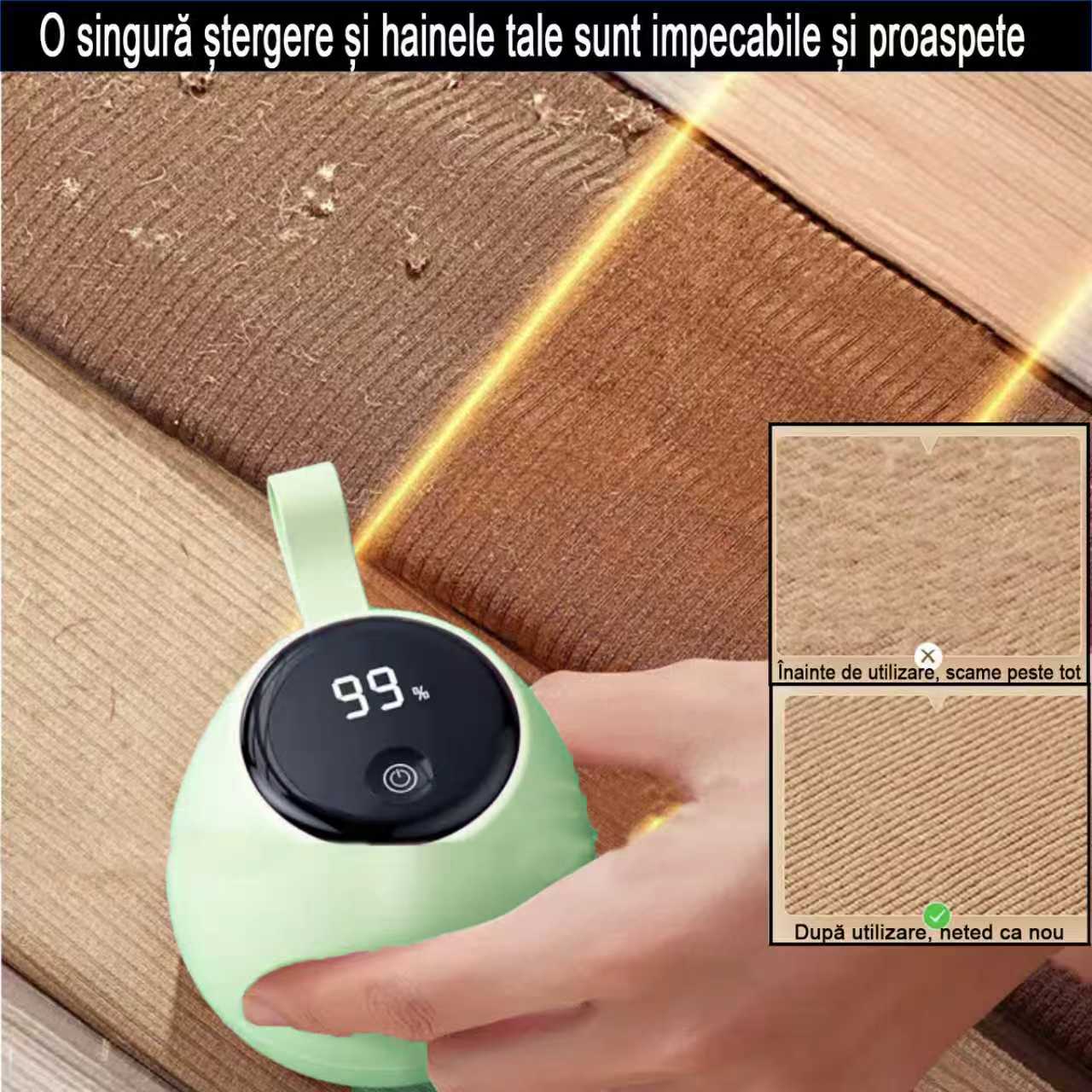 Aparat electric pentru indepartarea scamelor,5 w, 1200mAh, cu indicator de baterie, 3 lame, pentru haine, pulovere, fleece, indeparteaza bilele de scame de pe haine, reincarcabil prin USB, viteza de rotatie a lamei 8000 RPM, usor de transportat, verde