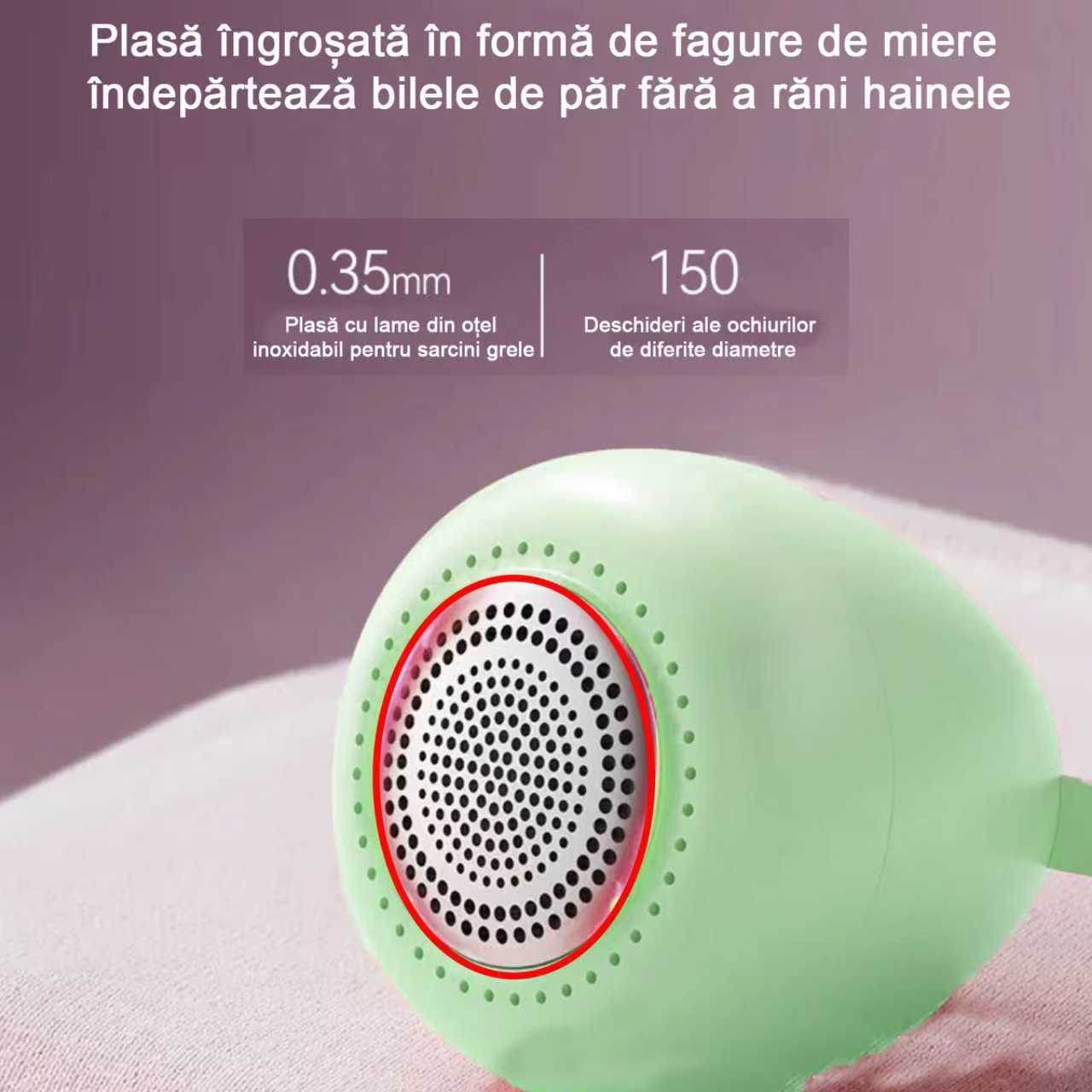 Aparat electric pentru indepartarea scamelor,5 w, 1200mAh, cu indicator de baterie, 3 lame, pentru haine, pulovere, fleece, indeparteaza bilele de scame de pe haine, reincarcabil prin USB, viteza de rotatie a lamei 8000 RPM, usor de transportat, verde