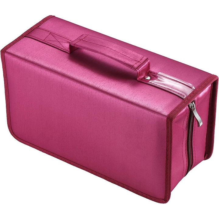 Mapa Profesionala CD/DVD alavisxf xx, 160 de Locuri - cu Buzunare Transparente si Fermoar, din Nylon Industrial pentru Casa si Masina-Rosie