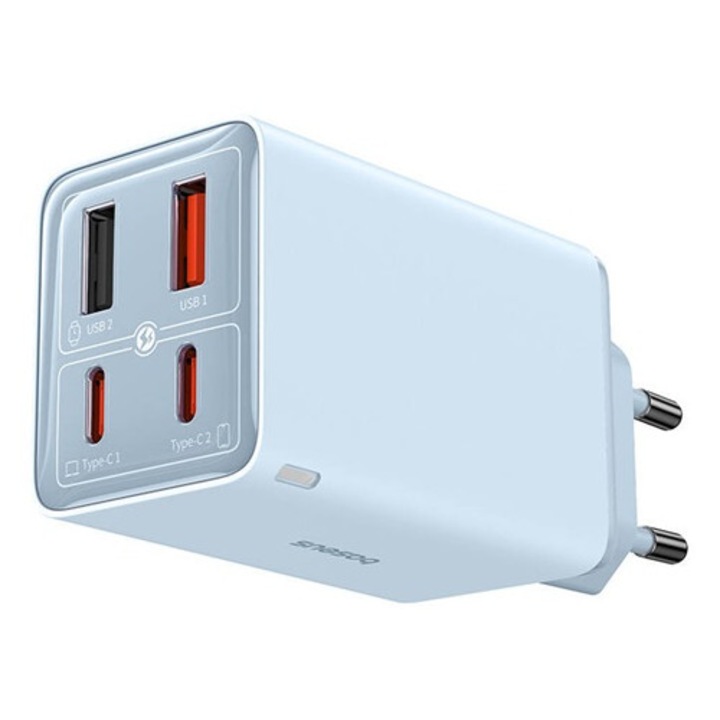 Baseus hálózati töltő 2 usb+2 type-c aljzat, 65w, gan5, gyorstöltő + type-c kábel, világoskék