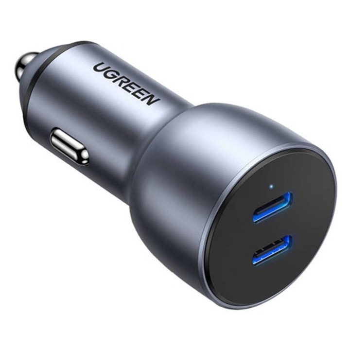 Ugreen cd213 autós töltő 2 type-c aljzat, 36w, pd gyorstöltő 4.0, sötétszürke