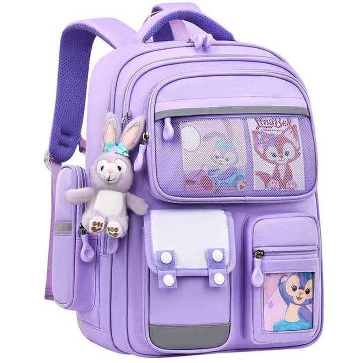 Ghiozdan Scolar AYSTOAYS, Compartimente Multiple, Rezistent la Apa, Mov, 42x30x20cm