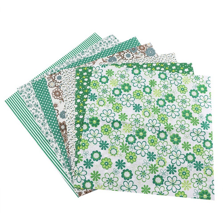 Set 7 bucati tesatura din bumbac, verde inchis, 25x25cm