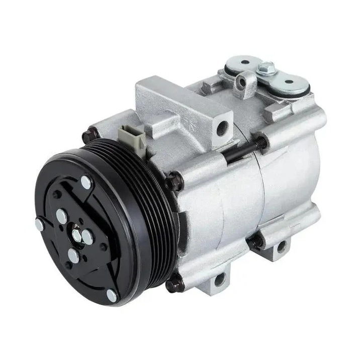 Compresor A/C, 6 caneluri, 12V, aliaj de aluminiu, racire rapida, negru si argintiu