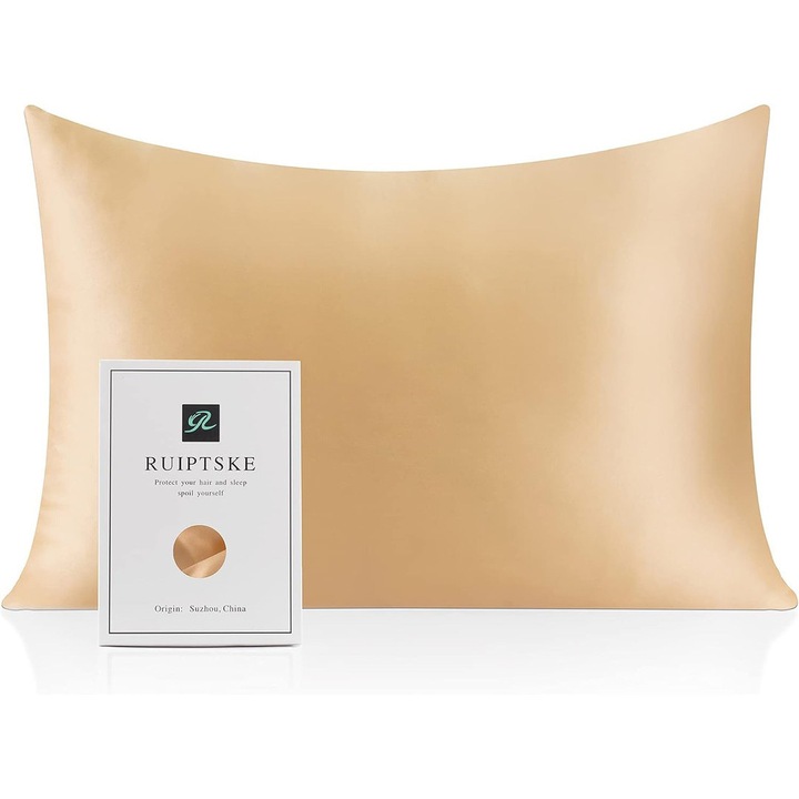 Калъфка за възглавница RUIPTSKE, естествена коприна, 50x70 см, цвят шампанско злато