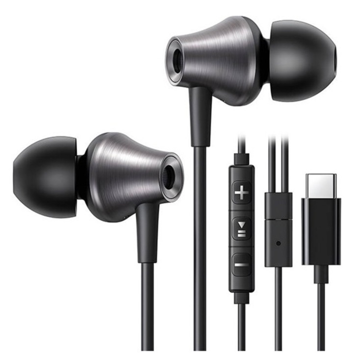 Căști Ugreen EP105 stereo, Type-C, microfon, buton de înregistrare, negru