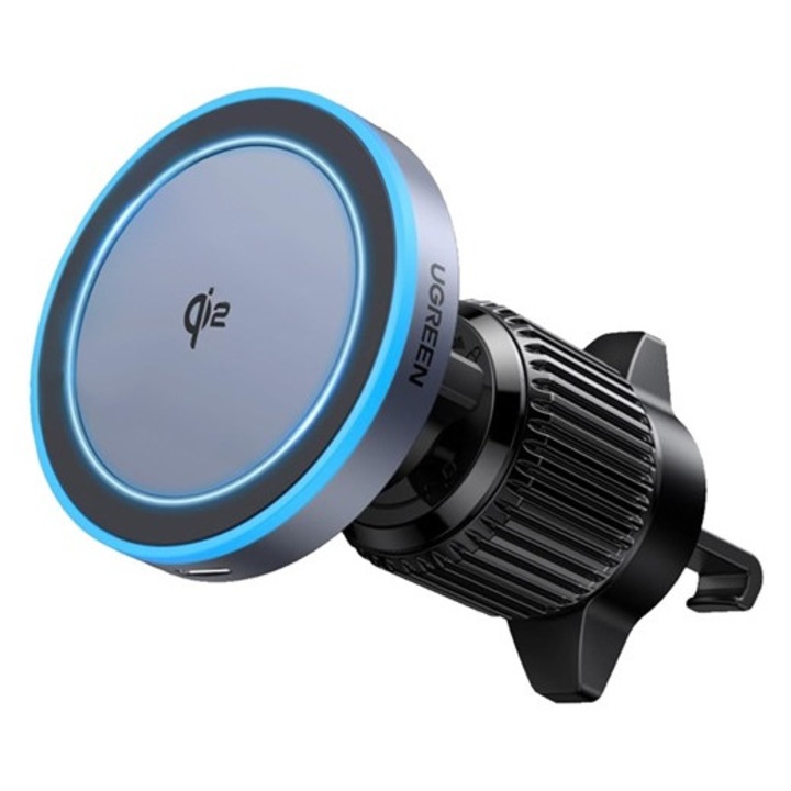 Ugreen w708 autós tartó, szellőzőre, 360°, 15w, wireless, magsafe, gyorstöltő, qi2, fekete