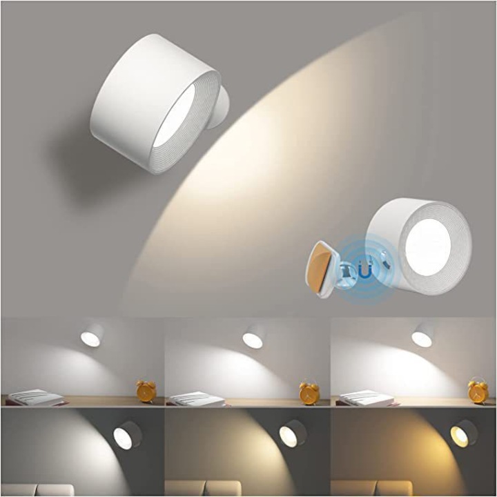 Veioza LED cu control tactil, 3 temperaturi de culoare, 3 niveluri de luminozitate, design magnetic 360°, alimentare prin USB, pentru citit si studiu, alb.