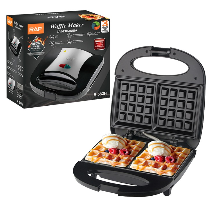 Sandwich-makers,850W, Metal/Plastic, Suprafata antiaderenta, 2 vafe, negru