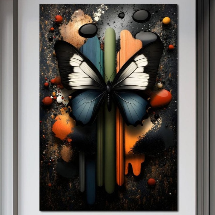 Tablou Canvas Premium, LuxCanva® M1130, Cascada de Culoare, 40 X 60 CM, Panza Bumbac 100% 400g/m2, Sasiu Lemn, Design, Tablou, Fluture, Abstract, Forme, Picaturi, Modern, Multicolor, Street Art, Insecta, Birou, Living, Camera Copil