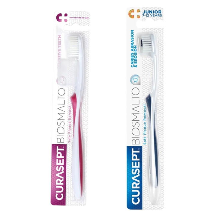 Set periute de dinți Curasept Biosmalto Junior 7-12 ani și Sensitive SOFT, moale, multicolor
