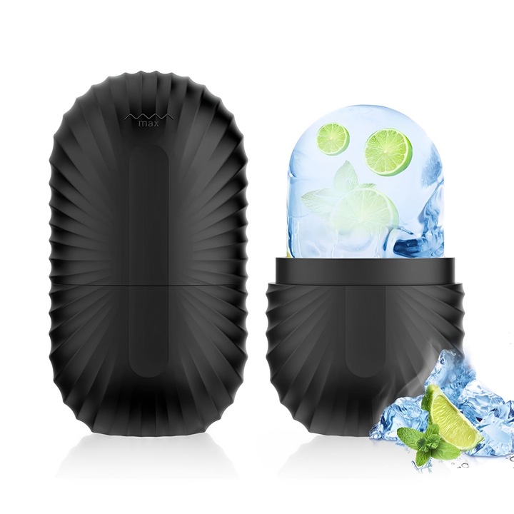 Aparat de masaj facial TREXORA Ice Roller, 11.4x6.15x4.35cm, din otel inoxidabil si silicon, design ergonomic, utilizare acasa, compact